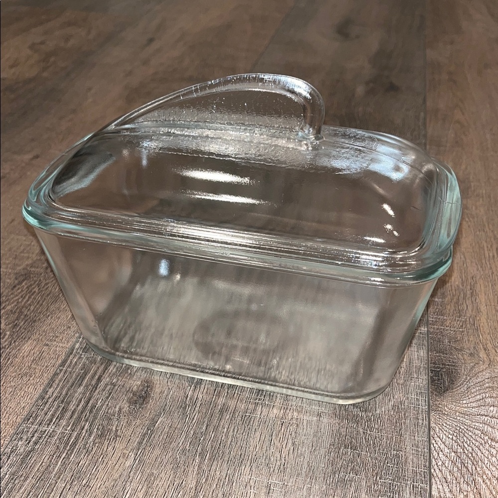 Vintage Glasbake Clear Glass Refrigerator Box Loaf Pan Dish Fin Storage